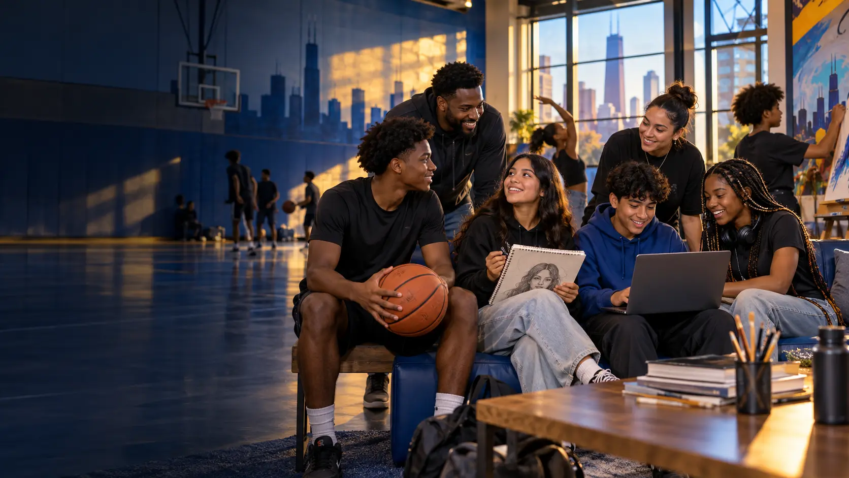 Chicago teenagers learning, creating, and participating in athletics with adult mentors
